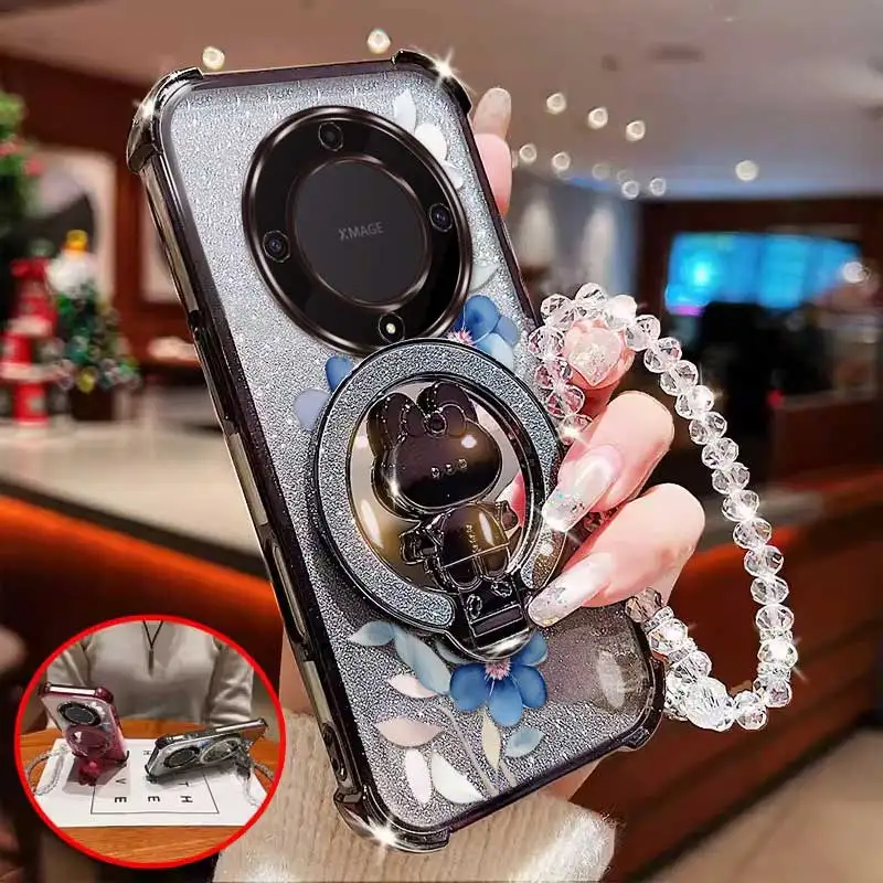 Stylish Floral Phone Accessory Set: Case, Lanyard & Circular Stand