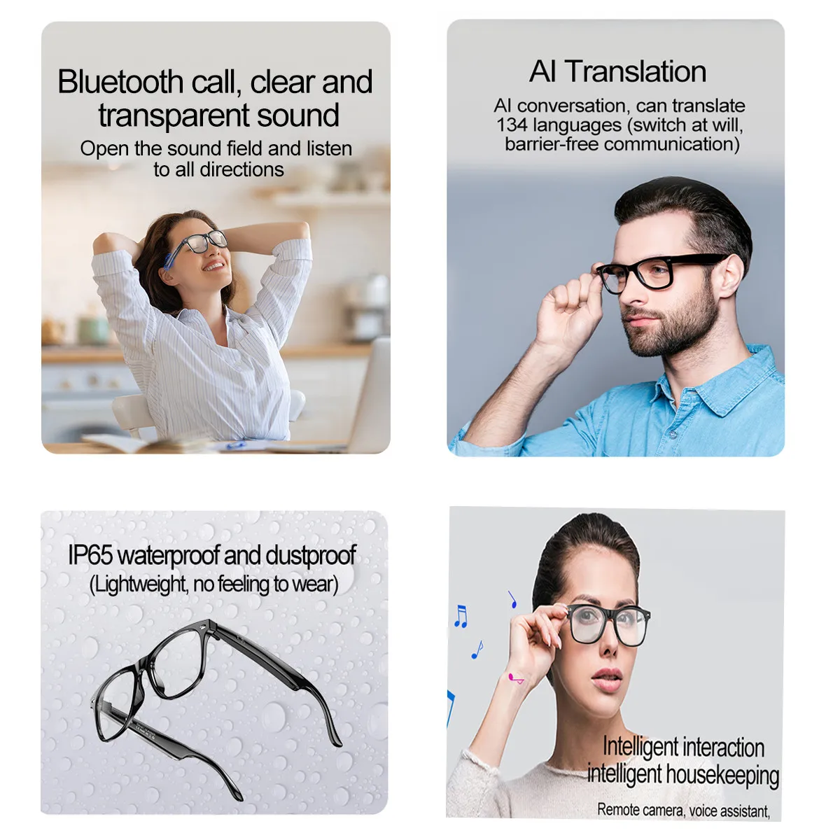 AI Smart Translation Glasses Bluetooth Call Remote Music Support 134 Online Language Translator Voice Note Bluetooth Sunglasses
