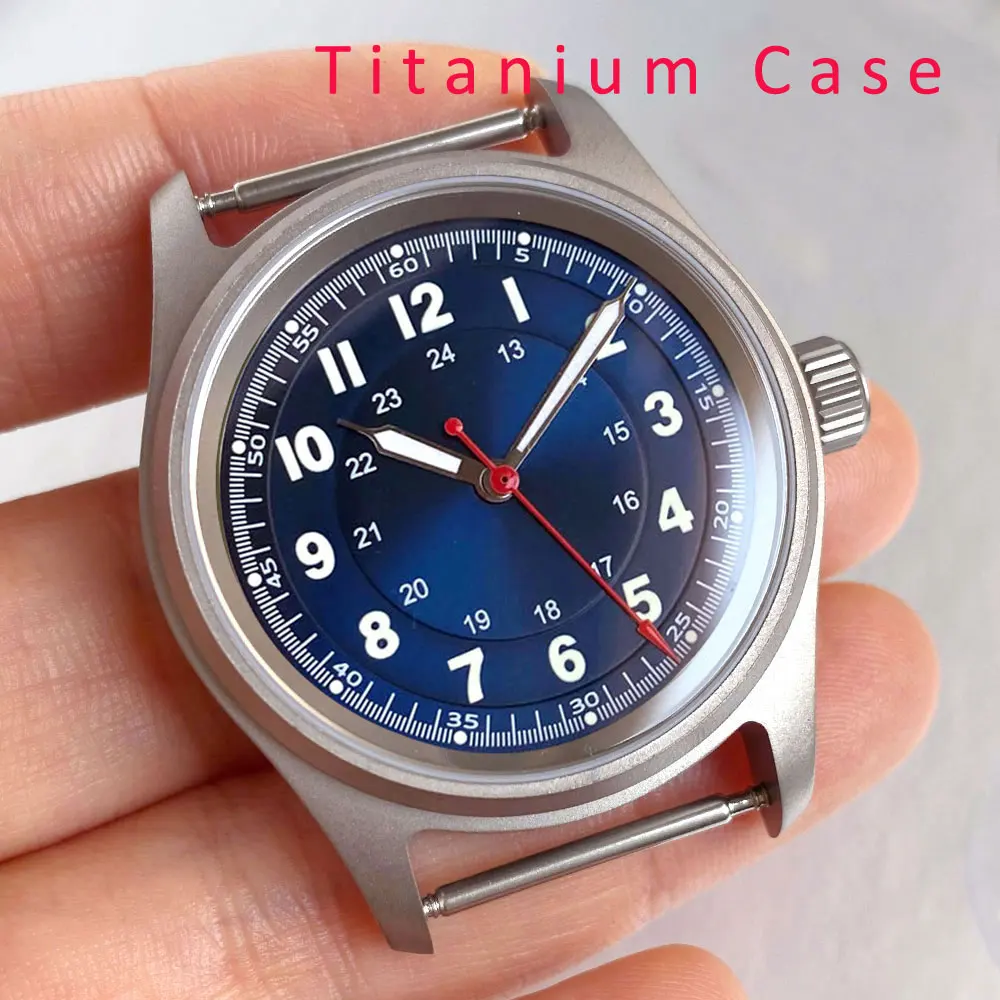 Pilot Titanium/Stainless Steel Watch Case with Sapphire Glass and Luminous Sunburst Dial, 36mm, 20ATM