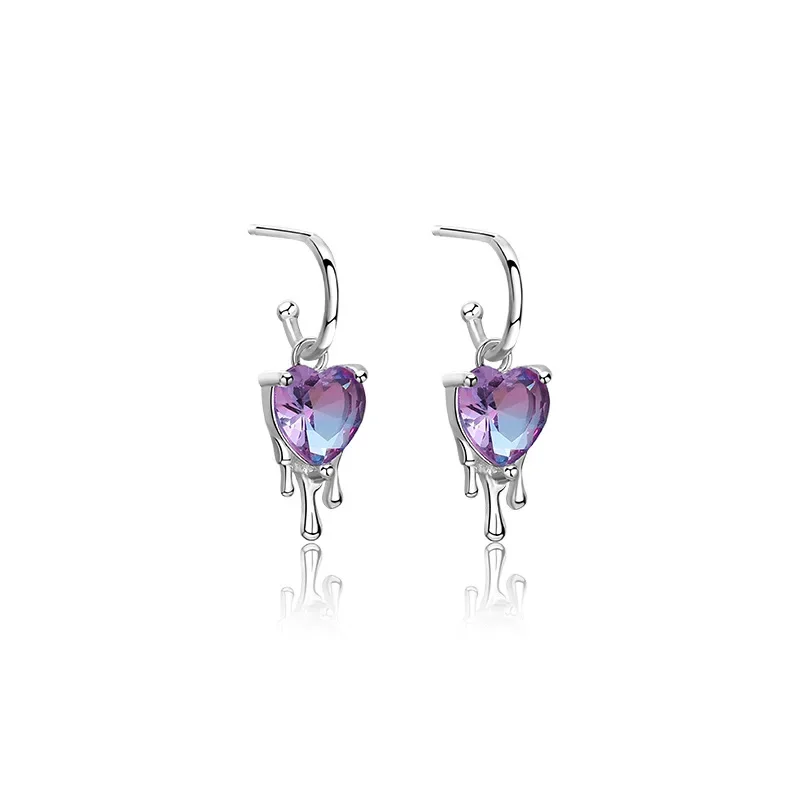 

Light luxury 925 sterling silver dissolved love earrings ladies earrings gradient tourmaline zircon stud spot wholesale