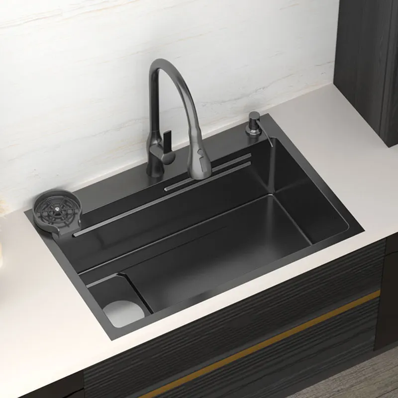 Nano Sink 304 Stainless Steel Kitchen Sink Topmount Double Ledges Workstation UnderThe Counter Basin Left Brain Cutting Board