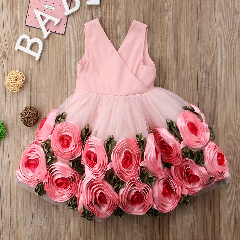 

Baby Girls Mesh Tutu Dress Princess Rose Party Dresses Toddler Girl Pink Backless Costume Flowers Frocks Children Summer Clothes