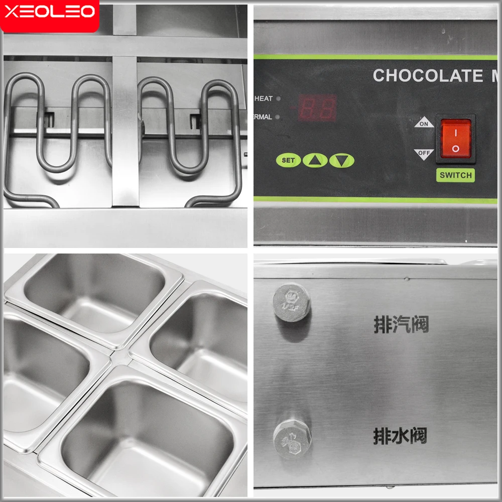 XEOLEO Chocolate Melting Machine Tempering Holding Furnace Chocolate Melter Stove 4 Tanks Keep Heating Hot Fondue Decoration