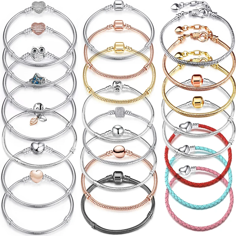 Bracelet Jewelry BAOPON Rose Gold Color Snake Chain Charm Bracelet Fit Original Beads Brand Bracelet Jewelry Gift For Women
