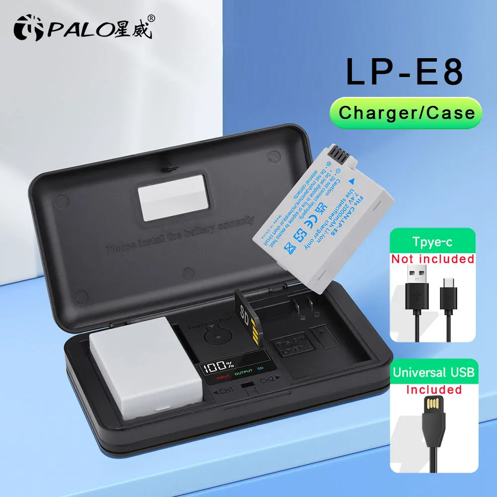 LP E8 LPE8 LP E8 Battery Charger Case, SD Card/Battery Holder for Canon