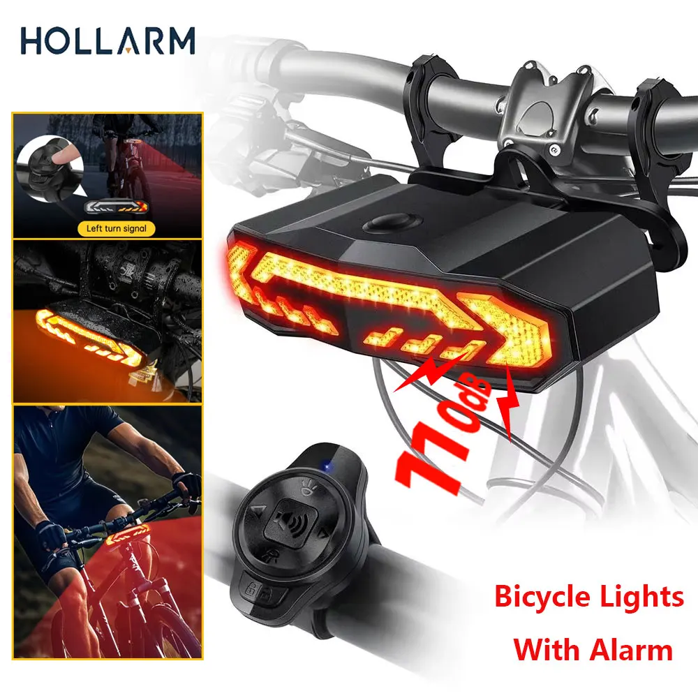 Bicycle Lights Hollarm Smart Headlight Taillight Alarm 5 in 1 with Turn Signals Bike Anti Theft 6 Light Modes for Night Safety