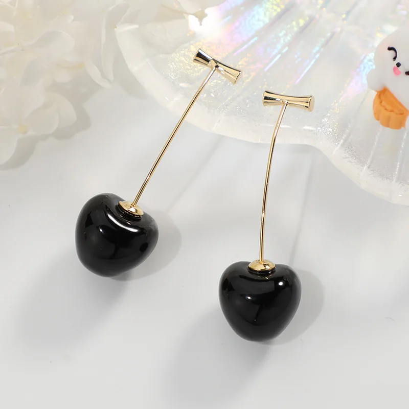 Ensemble Boucles D'oreilles Pendantes Et épingle à Cerises - Métal Argenté, Motif Fruit