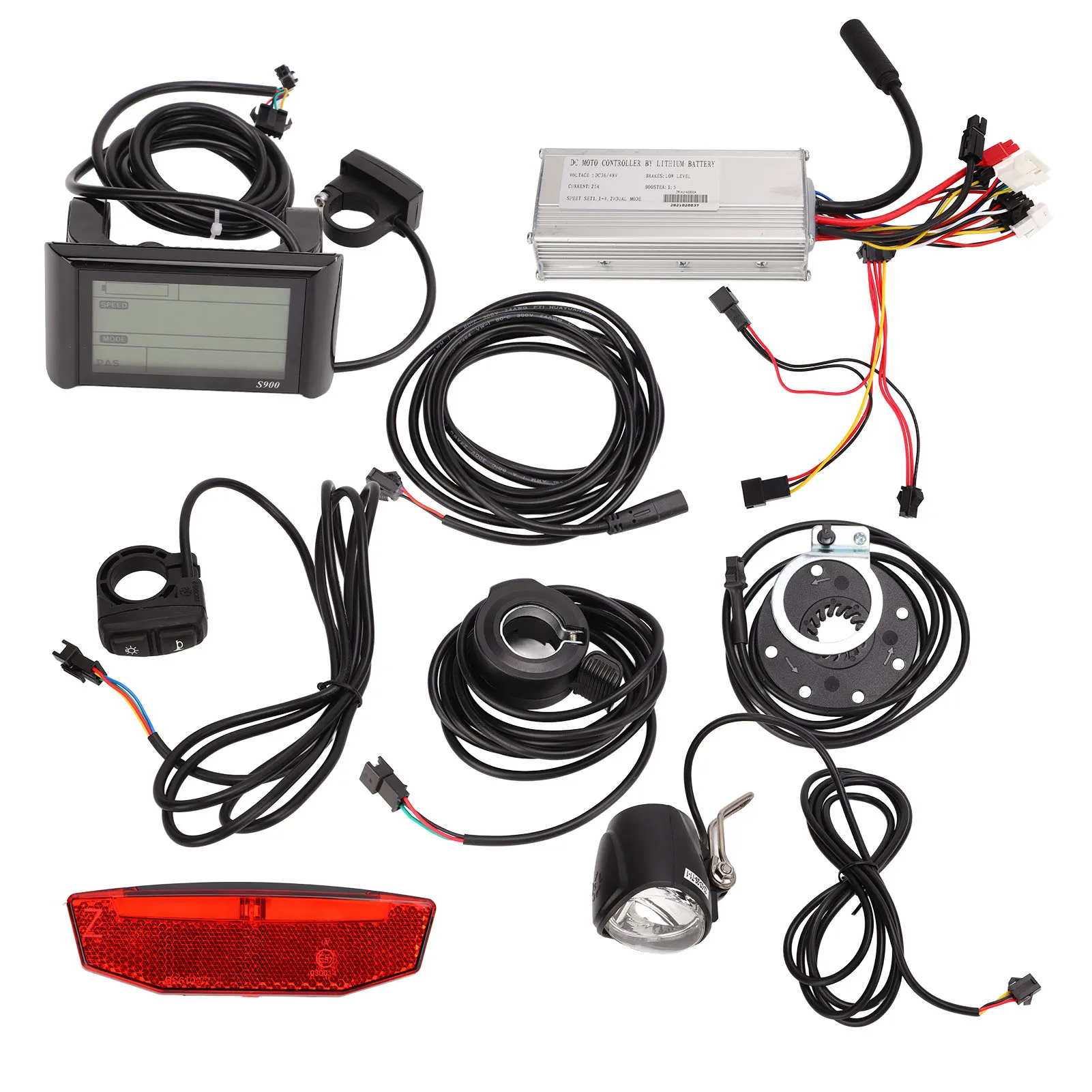 25A Electric Bike Motor Controller Set with Meter and Front Rear Lights 2 in 1 Switch Configuration for 750W Motors
