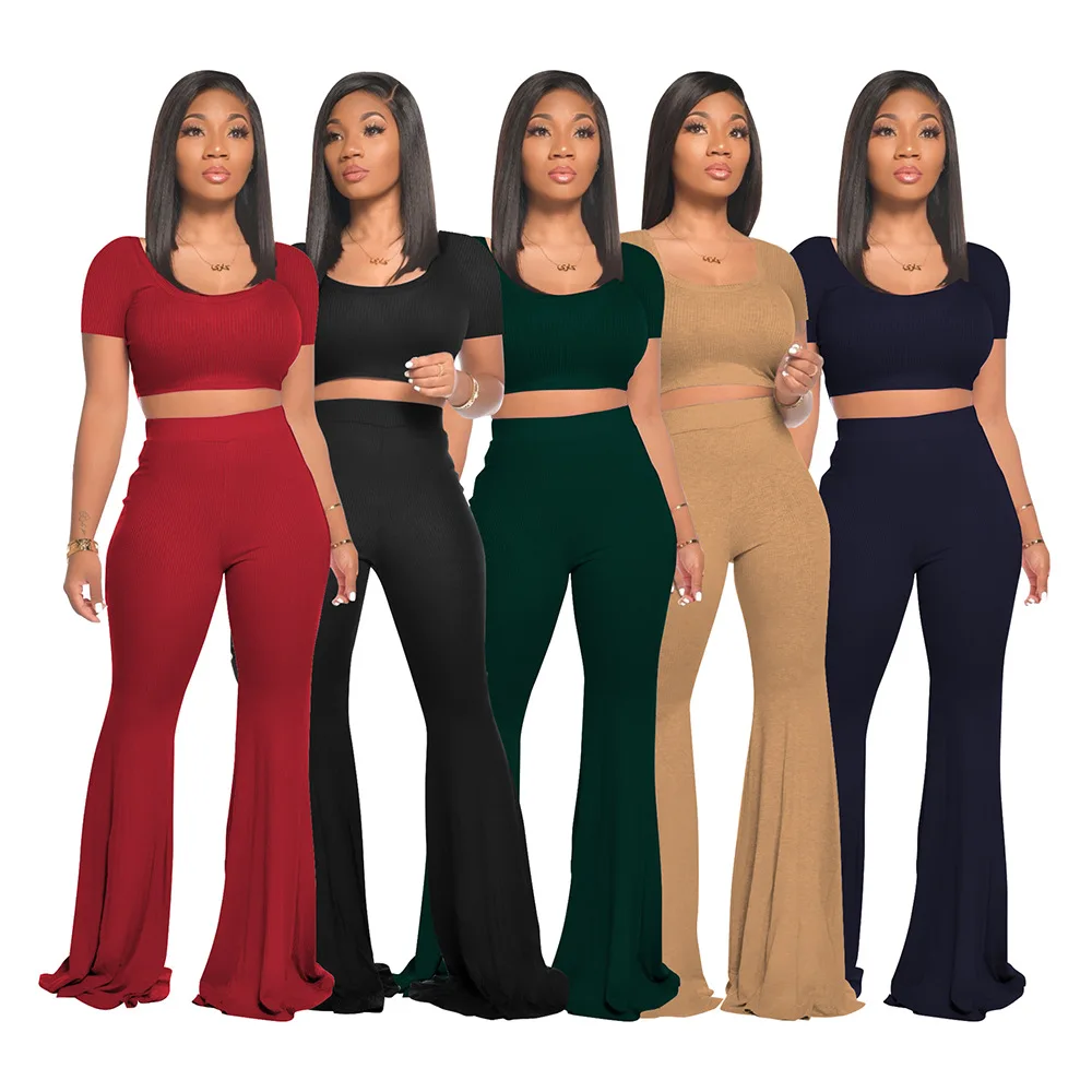 Sexy Outfits For Woman Two Piece Sets Crop Top And Flare Pants Sets Ladies  Sexy 2 Piece Sets Women Matching Sets - Pant Sets - AliExpress