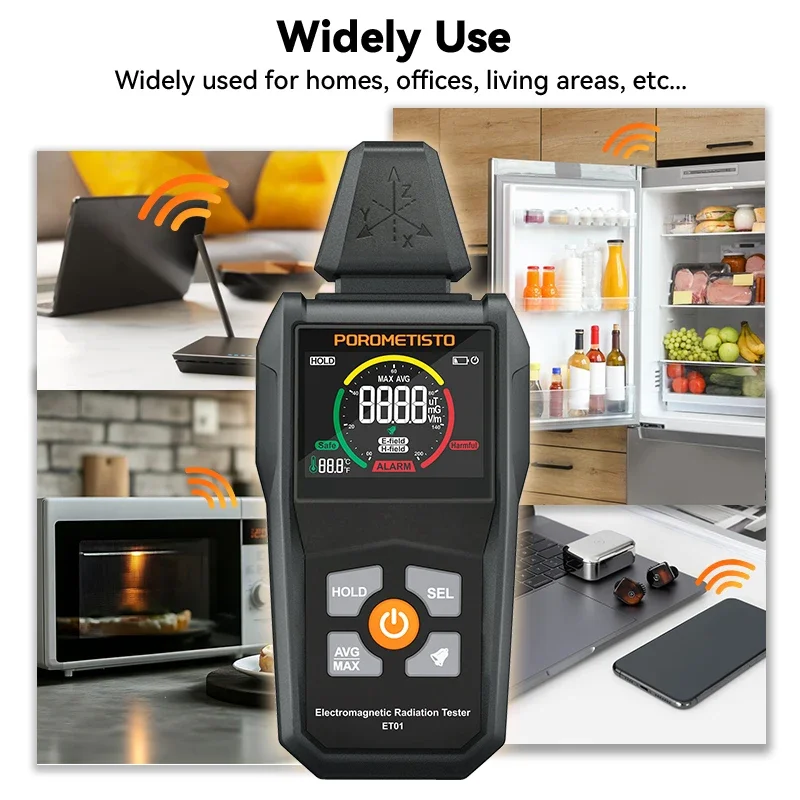3 in 1 Electromagnetic Radiation Tester Temp/Electric Field/Magnetic Field Radiation Detector 9999 Displays Handheld EMF Meter emf meter tester