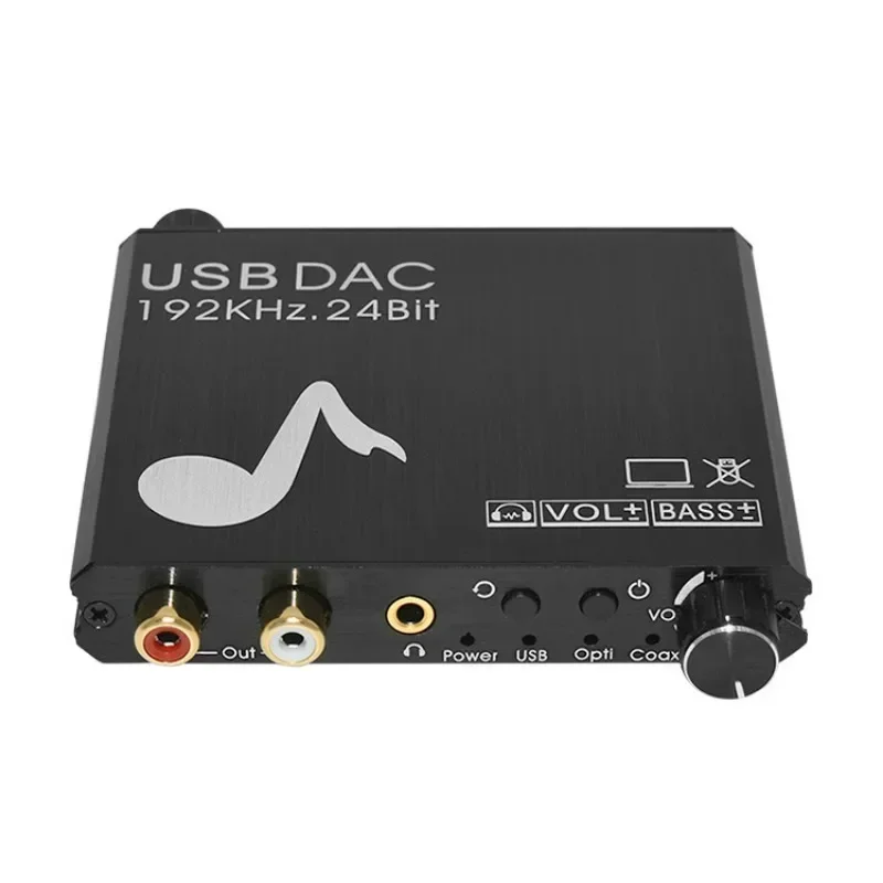 

USB DAC 192kHz 24Bit Digital to Analog Converter with Bass&Volume Control Coaxial Toslink Stereo L/R RCA