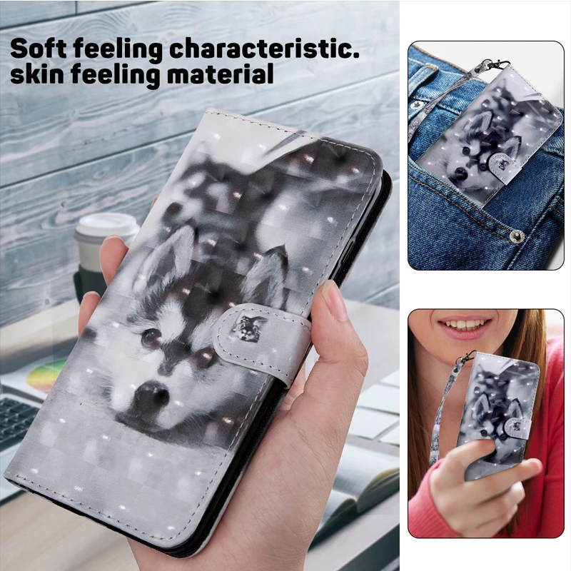 3D Cat and Dog Flower Magnetic Flip Leather Phone Case