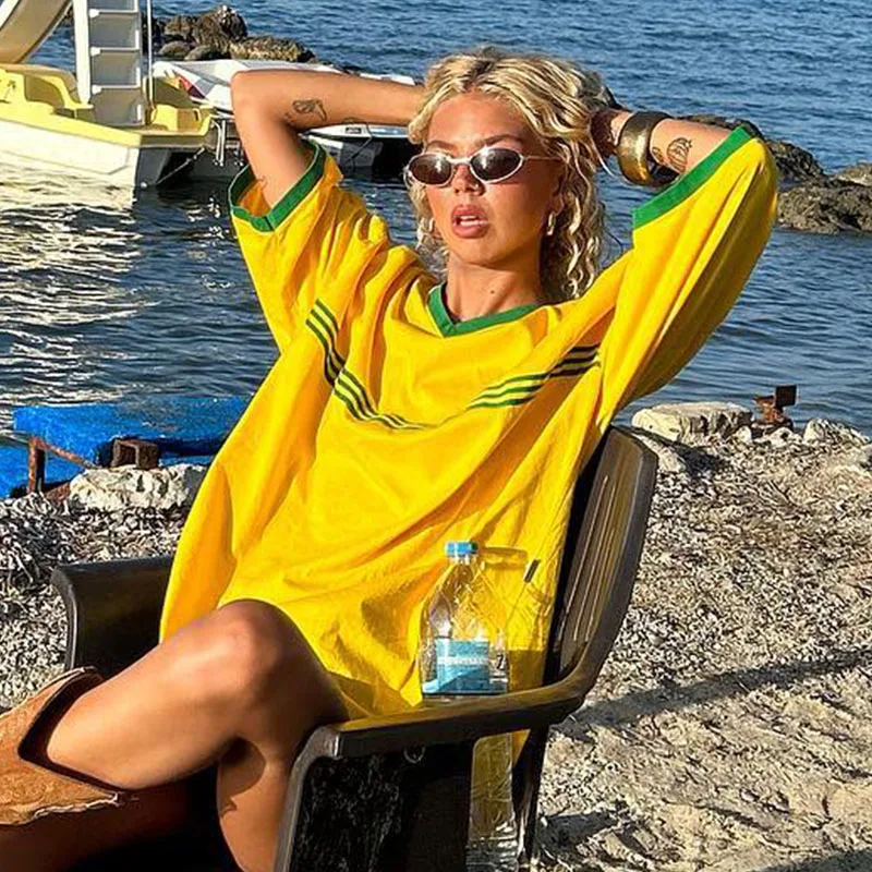 Hip hop Europe and the United States spring and summer women's round neck casual letter print loose short-sleeved T-shirt