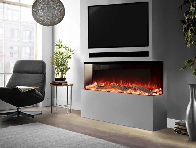 Built-in Electric Fireplace high-end insert heater RGB Modern 3 sided view hybrid flame living room decorating fireplace 90 inch 6