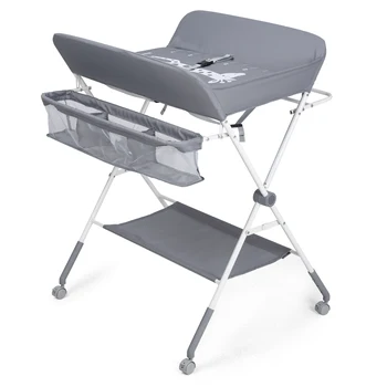Portable Baby Changing Table with Wheels, Foldable Changing Station, Waterproof Height Adjustable Changing Table 1