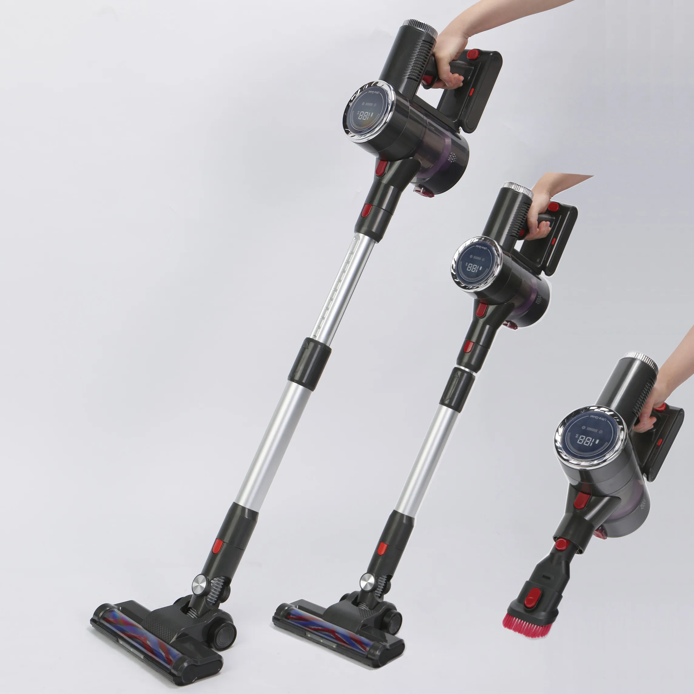 Adjustable Telescopic Bagless Household Handheld Automatic Cordless Stick Vacuum Cleaner Hoover With Lcd Screen Display proscenic p11 smart cordless vacuum cleaner 30000pa suction 650ml dustbin 4 stage filtration system up to 60mins runtime led touch screen smart app display