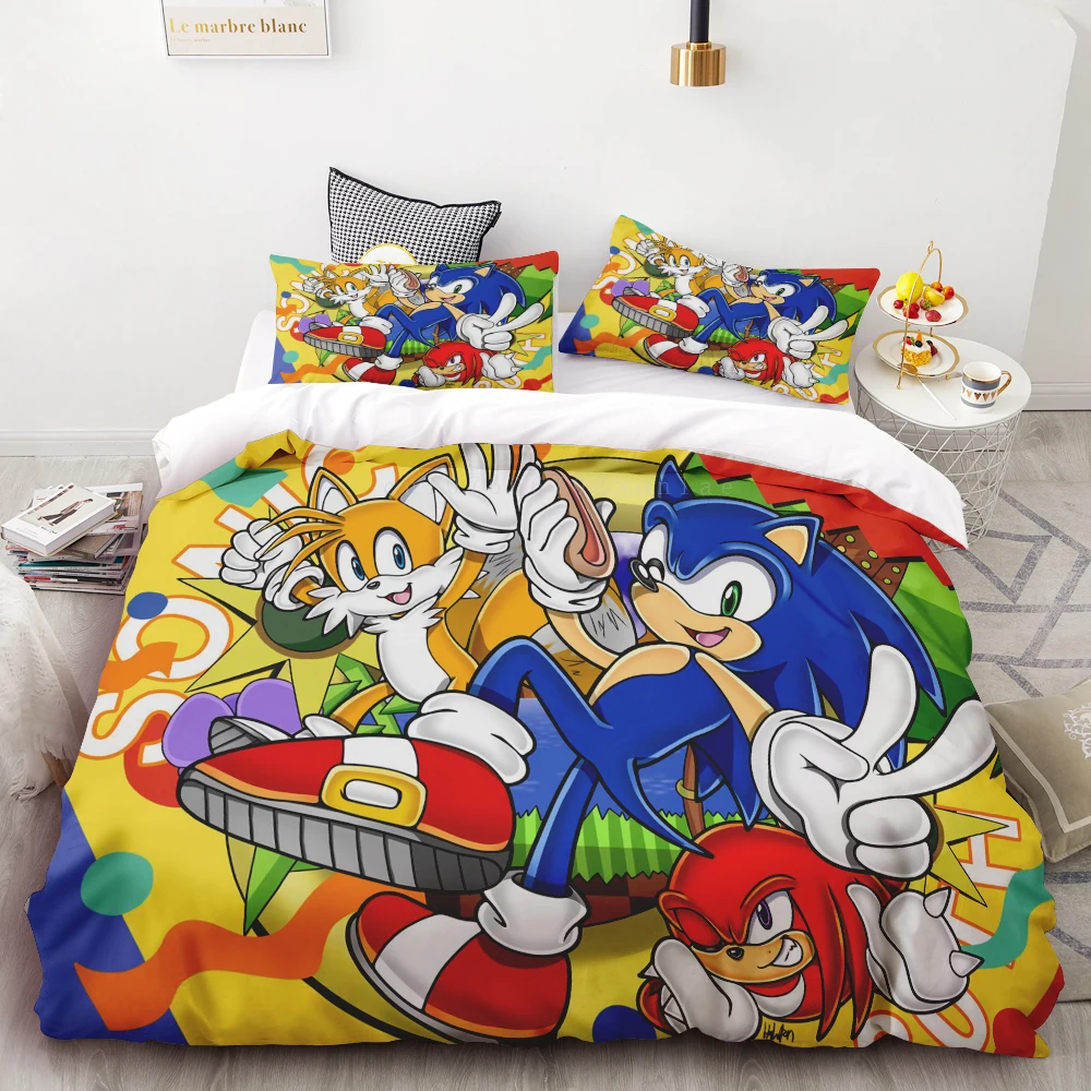 Funda nórdica Sonic 3D Exquisito juego de cama con estampado digital de dibujos animados Anime Edredón cama juvenil Decoración del hogar Regalo para niños