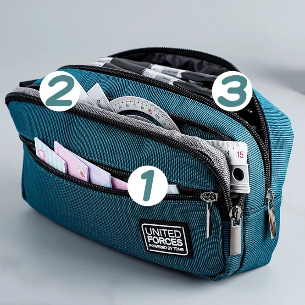 Portable Three-layer Large Capacity Pencil Bag Boy Canvas Pen Case School Office Supplies Storage Bag Waterproof Stationery Bag