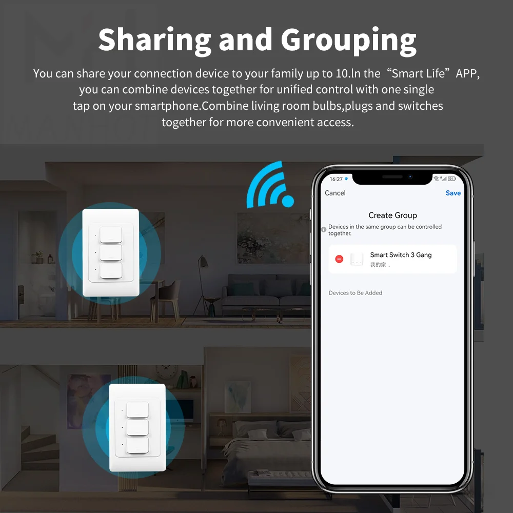 Tuya WiFi Push Smart Switch Button Wall Light Switches 1/2/3gang No Neutral Wire Required Switch Wireless Control Alexa Google