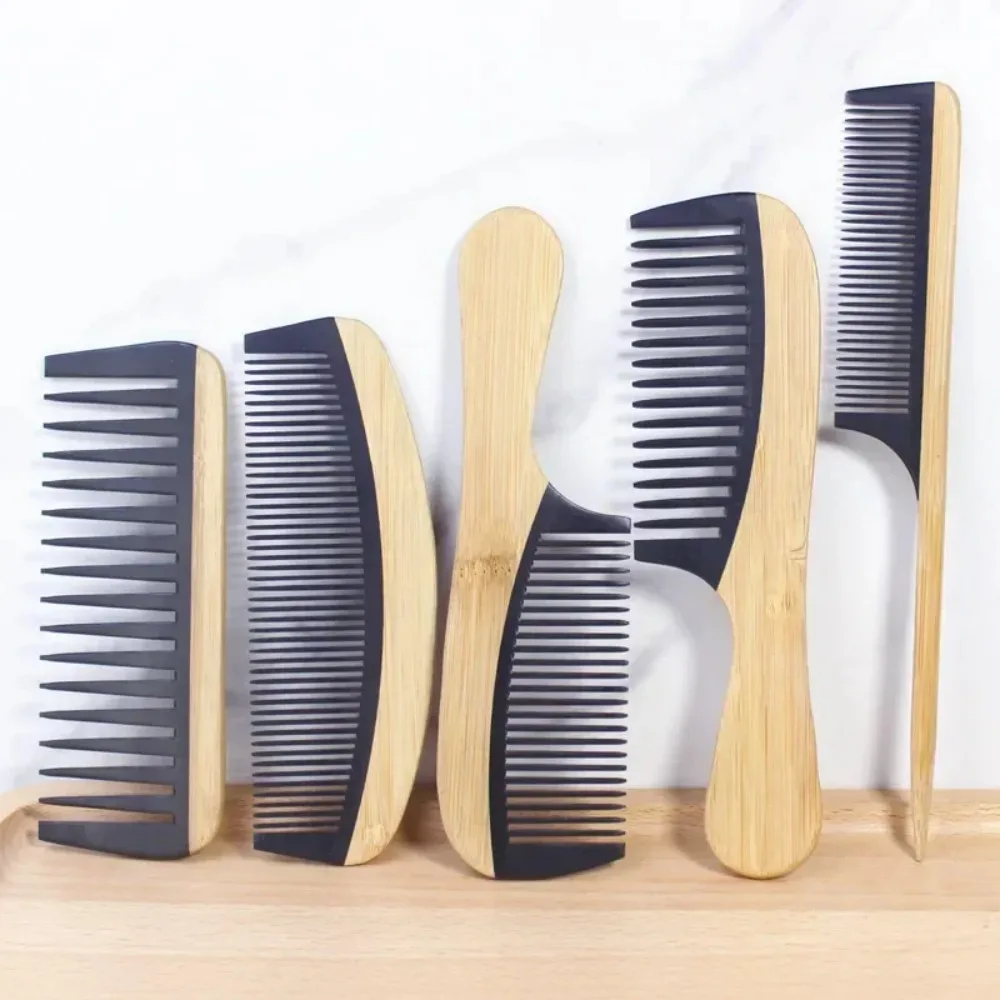 Natural Bamboo Wooden Hair Combs Anti-Static Wide-tooth Massage Comb Hairdressing Comb Sharp-tailed Highlight Comb Styling Tools