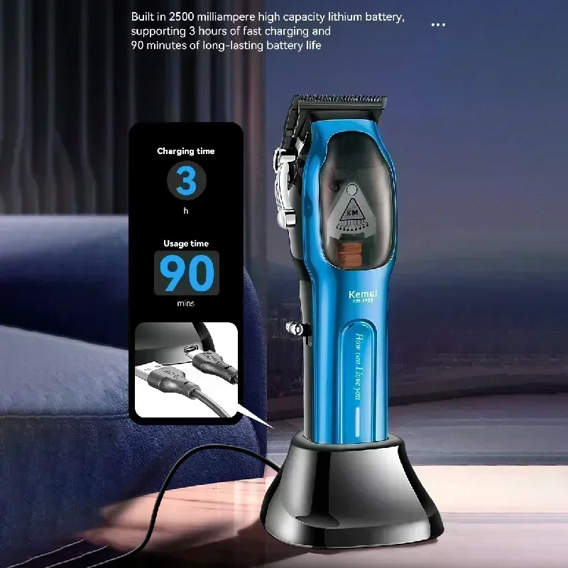 Kemei KM-1763 Professional Hair Clipper Adjustable Hair Trimmer For Men Barber Shop Electric Beard Haircut Machine Rechargeable 4