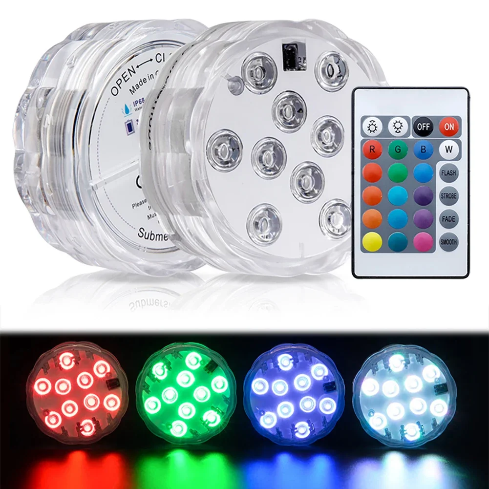 Description Picture 2 of item3/10leds RGB Led Submersible Light Underwater Night Lamp Battery Operated Garden Swimming Pool Light for Wedding Party Vase Bowl