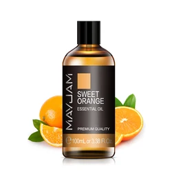 Aromatic Essential Oils Collection - Lavender, Eucalyptus, Rose, Ginger, Lemongrass Fragrances for Diffusers, Humidifiers, and Candle Making (100ml) (Sweet Orange)