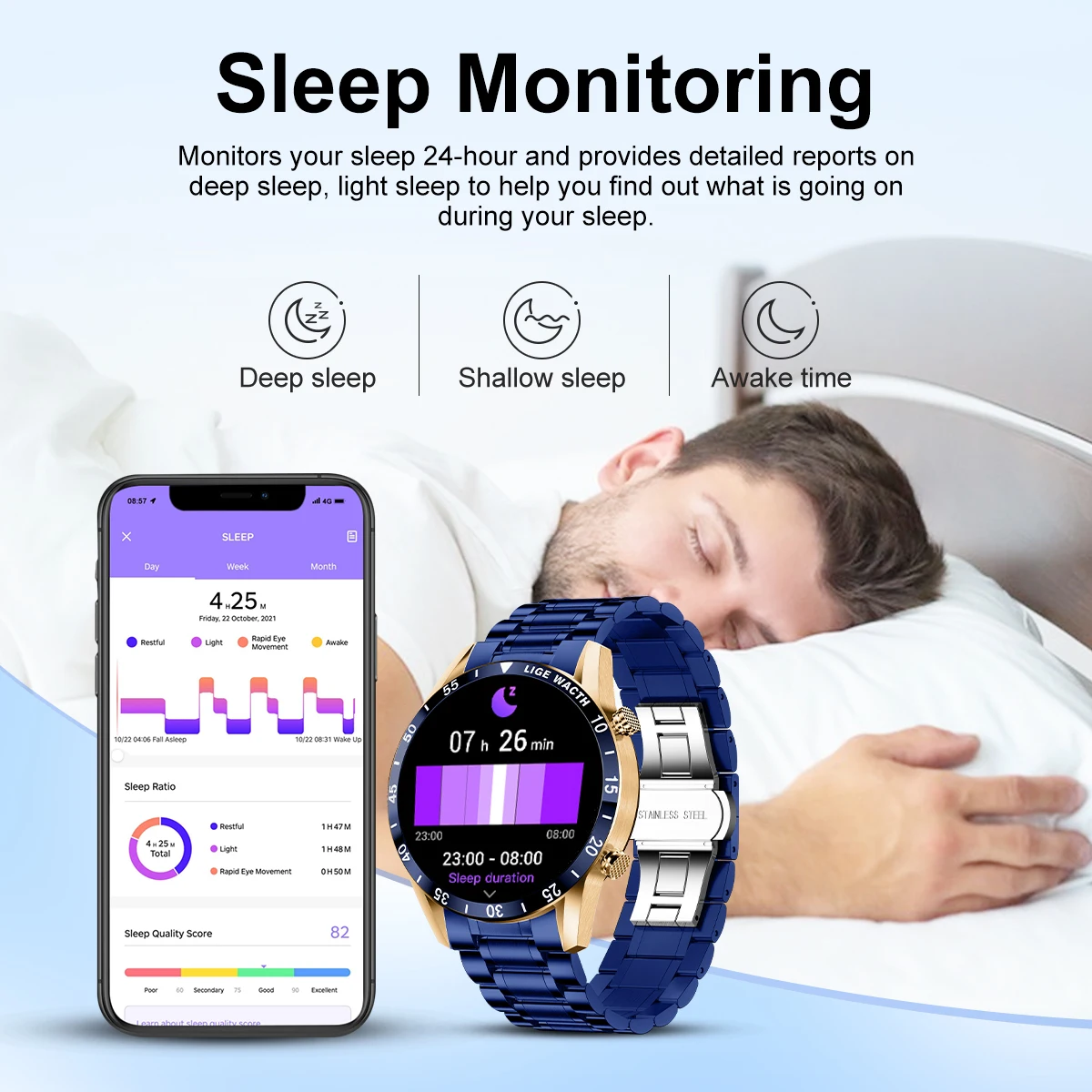 LIGE Smart Watch Men Fashion Full Touch Luxury Bluetooth Call Smart Watches Men Waterproof Sport Fitness Smartwatch For Men 2026