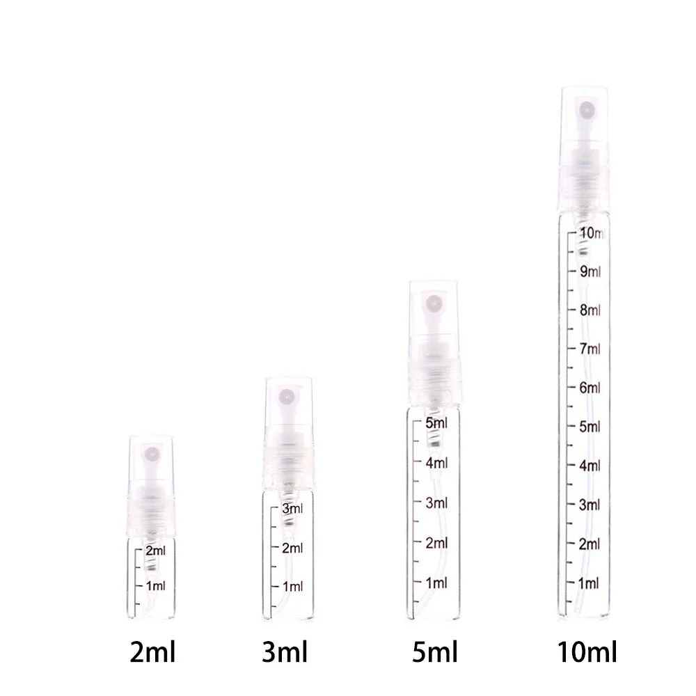 

50/100Pcs 2/3/5/10ml Portable Mini Clear Glass Perfume Refillable Bottle Empty Bottle Scale Mark Spray Bottle Cosmetic Container