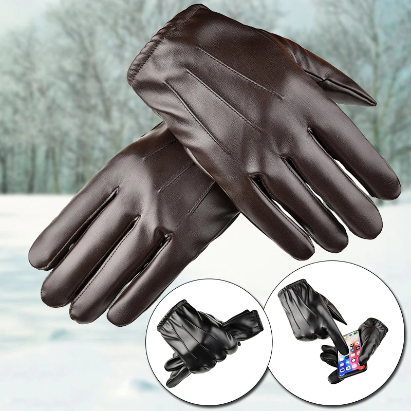 Leather Fur Sheepskin Gloves Fashion Men Winter Autumn Warm Thermal