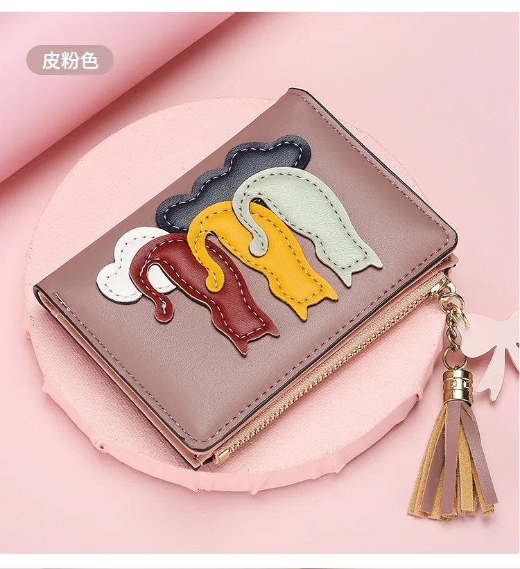 Super Cute Cat Paw Prints Tassel Women Wallet Short Leather Small Wallets  Female Zipper Coin Purses Money Card Holder Handbag - AliExpress