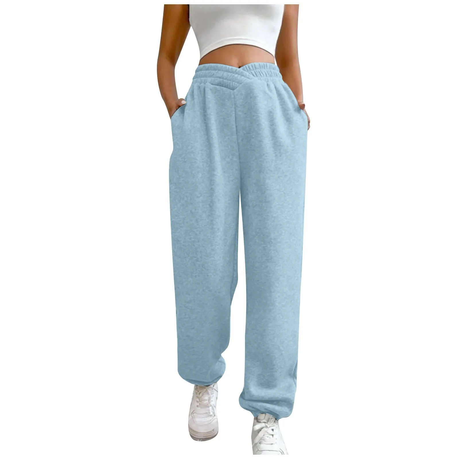 

Women'S High Waist Solid Color Casual Trousers Workout Sports Joggers Pants With Pockets Causal Full Length Trousers Vintage