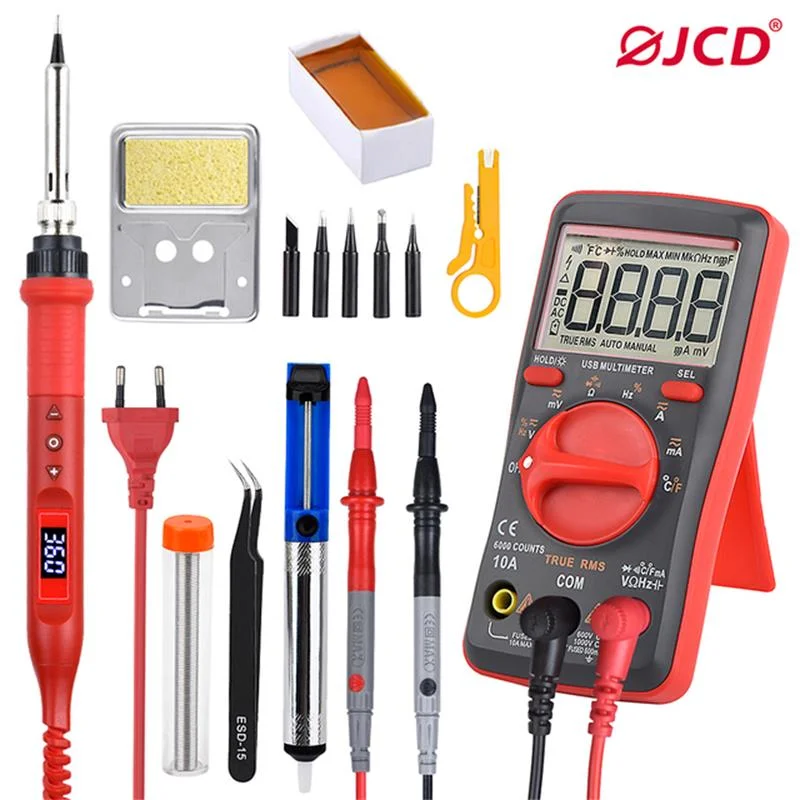 JCD Soldering Iron 908U Adjustable Temperature Multi-function Button 80W 220V Soldering Kit Multimeter Lighting LCD Display Iron