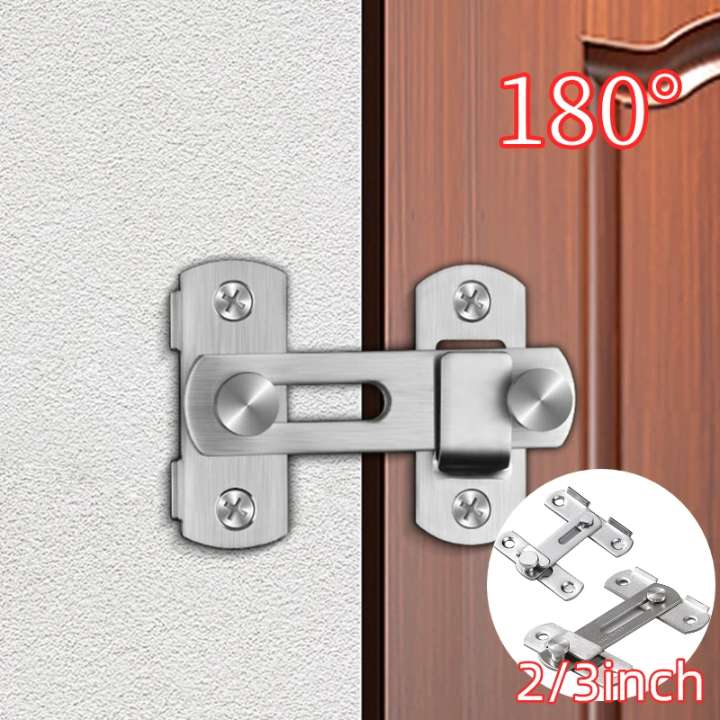 Door Latch 180 Degree Stainless Steel Barn Bolt Window Cabinet Gate Safety Sliding