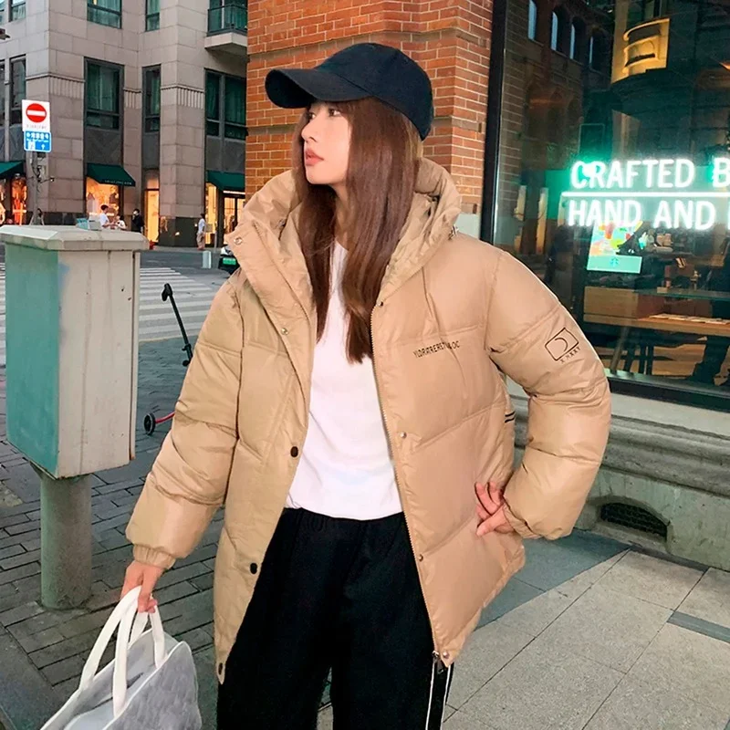 Down Padded Jacket Winter Women's Solid Color Loose Cotton 2023 Fashion Jacket Women's Hooded Warm Women's Long-sleeved Jacket autumn and winter new korean version plus velvet thick warm jacket loose simple long sleeved solid color all match down jacket