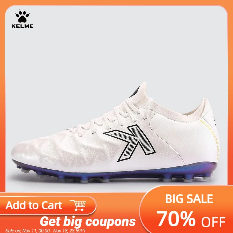 KELME Soccer MG Shoes Calf-Skin Cleats Match Artificial Grass Slip-Resistant Cushioning Training Football Shoes ZX80121058