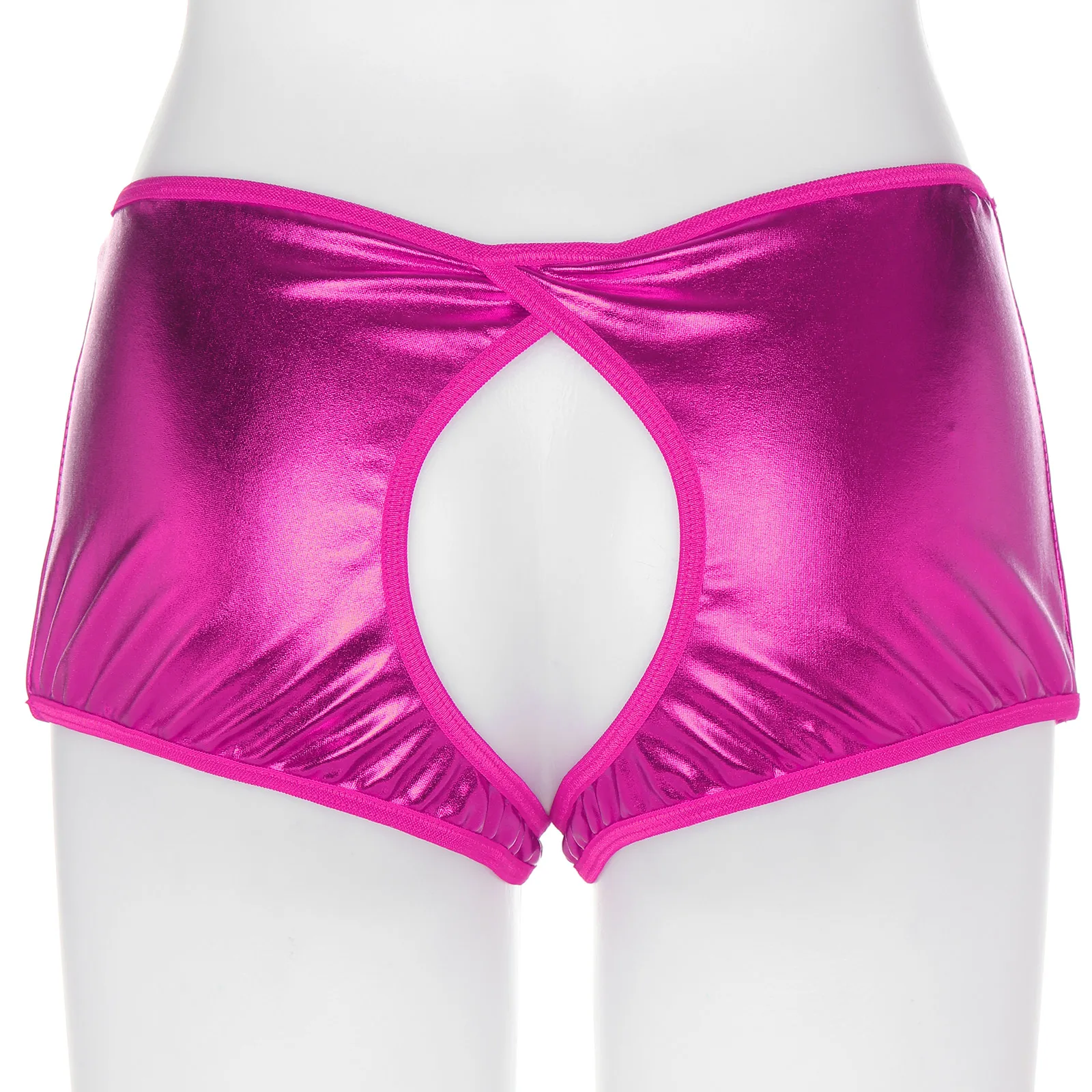 Womens Sexy Lingerie Metallic Low Rise Crotchless Booty Shorts Wetlook Crotchless Open Crotch Open Butt Hot Pants Underwear women lingerie set women crotchless shorts