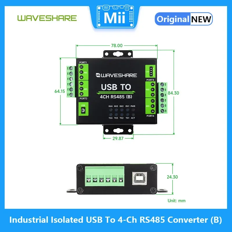 Waveshare   USB to 4-Ch RS485  (B), CH344L Ĩ,  ȣ ȸ,  ý 
