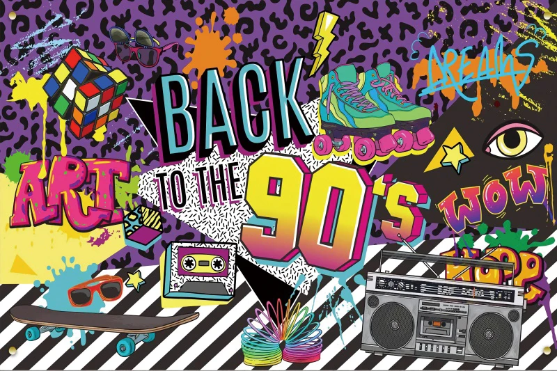 90er Jahre Fotohintergrund – Hip Hop Graffiti Design, 300x240 Cm, Vinyl