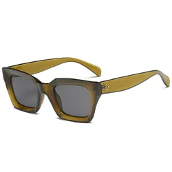 Luxury Brand Women's Vintage Oversized Square Sunglasses with UV400 Protection - Black (Green Gray)