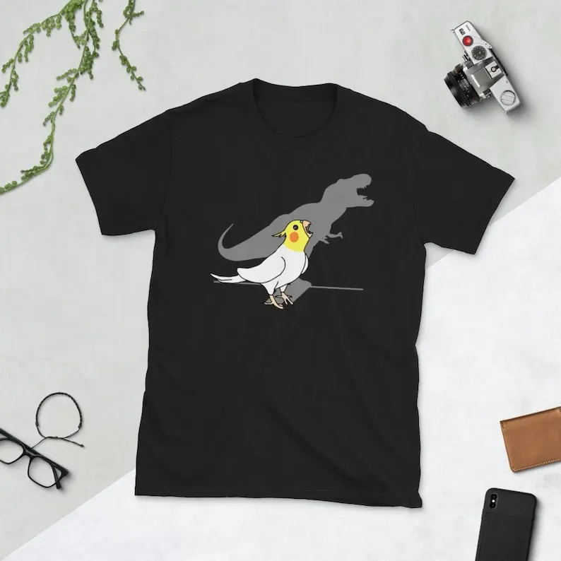 

T-rex White Cockatiel T-Shirt, Funny Parrot Apparel, Birb Memes Clothing, Bird Lover Clothes, Dinosaur Birb Tee