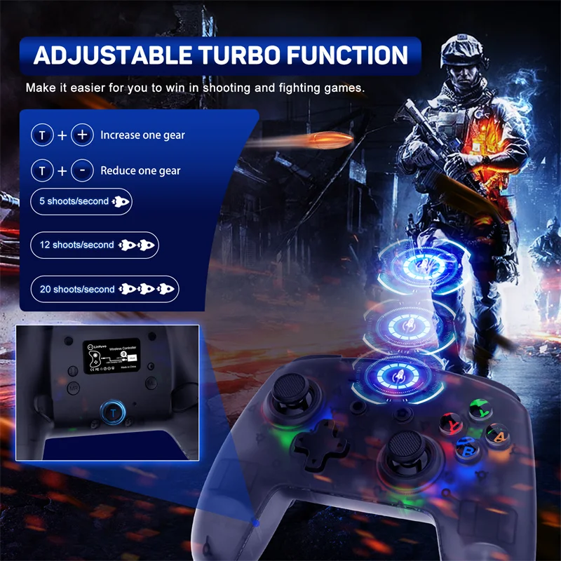 2025 NEW KS46 Pro Transparant Colorful Wireless Bluetooth Controller Joystick Gamepad Somatosensory 6-axis For Nintendo Switch