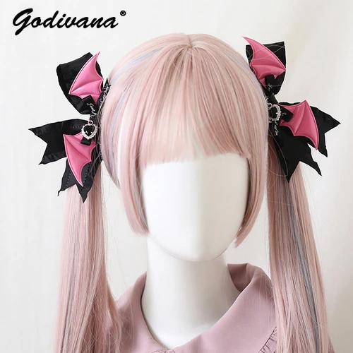 Lolita Sweet Double Hair Accessory for Ponytail Hot Girl Mine Series Mass Production A Pair of Hairclips Barrettes Hair Clips sweet pink blue contrast color series barrettes heart hot girl lolita pink love ribbon a pair of hairclips accessories women