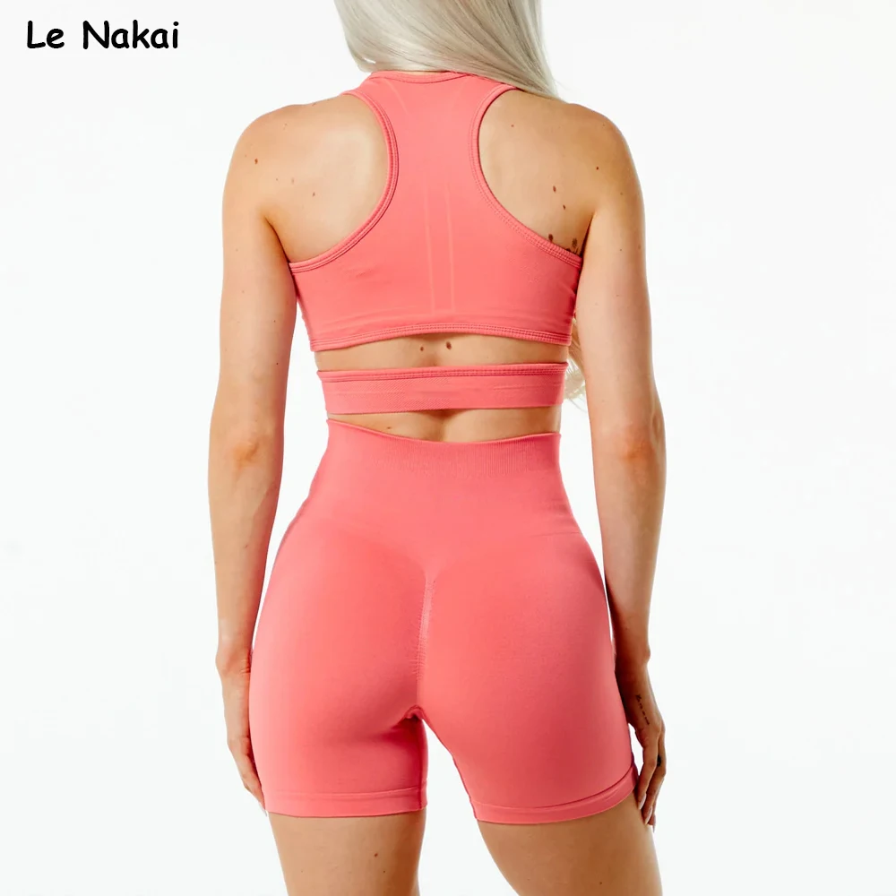 

2pc Summer Yoga Set for Women Workout Gym Suit Seamless Workout Clothing Scrunch Butt Shorts Set Fitness Yoga Crop Top Active
