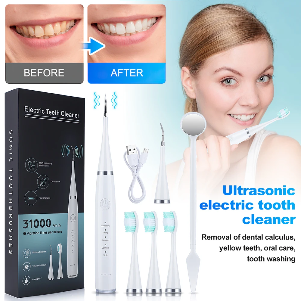 

Electric Ultrasonic Tooth Cleaner Dental Scaler Tartar Stain Plaque Remover Calculus Remover Oral Tooth Cleaning with Toothbrush