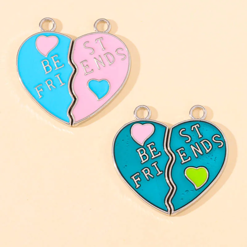 

10Pcs Handmade Splicing Love Heart Enamel Charms Best Friends Couple Necklace Pendant for Men And Women Jewelry Gift Accessories