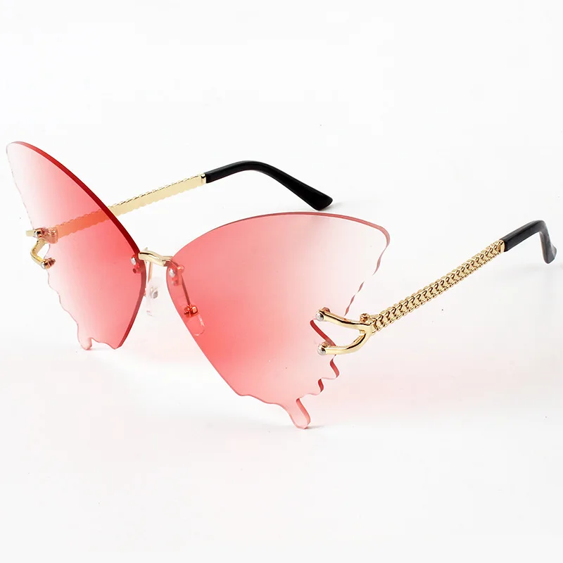 Fashion Gradient Butterfly Sunglasses for Women UV Protection Vintage Metal Rimless Sunglasses Retro Eyewear Party Funny_voghion.com