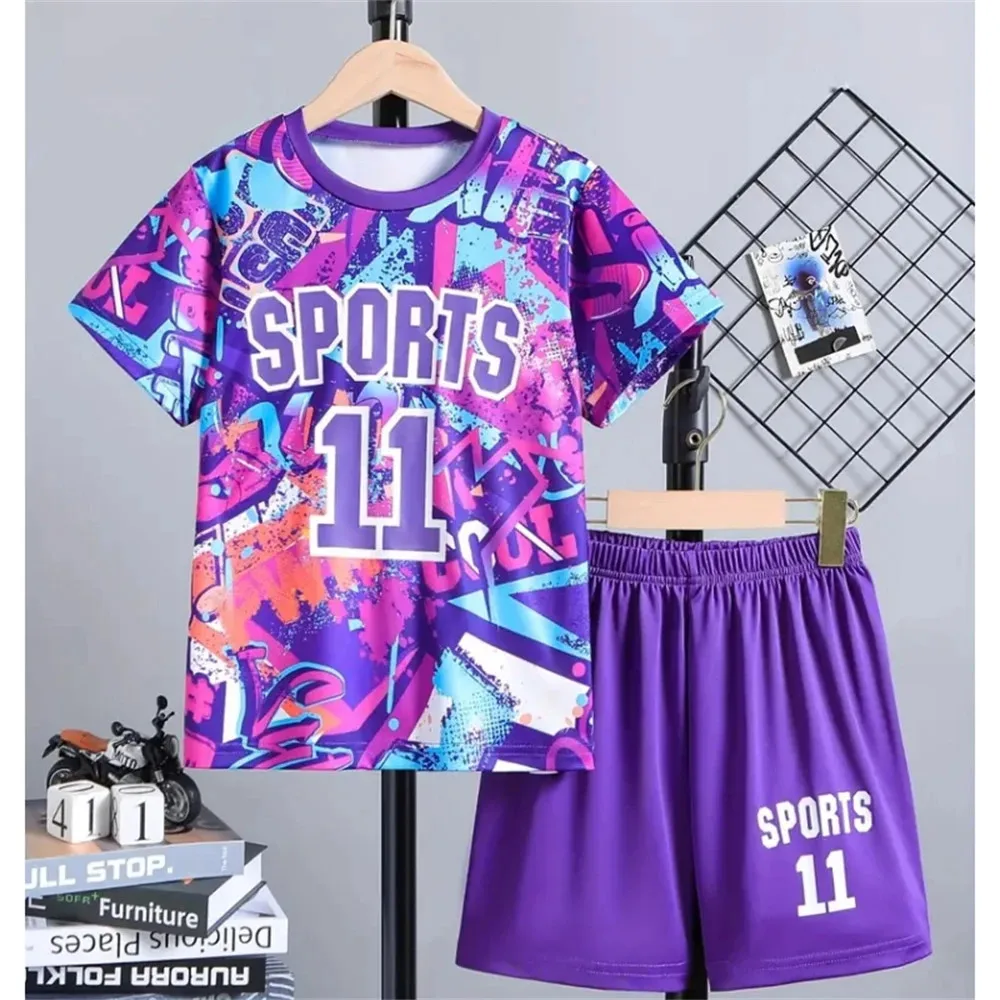 Children's Clothing Boys T-Shirt Set 3-12 Year Top and Bottom Clothes Set Basketball Soccer Fashion Summer Wear Sport Uniforms kids clothing set,kids t shirt,basketball suit,kids sports suit,boys clothing set,children sports suit