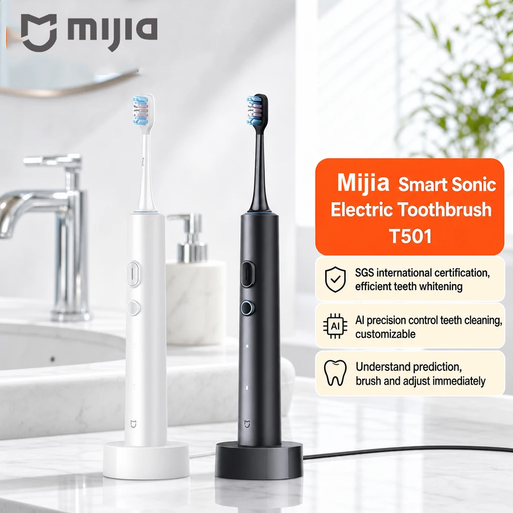 Mijia 전동 칫솔 T501 스마트 음파 칫솔 IPX8 방수 무선 충전 치아 미백..