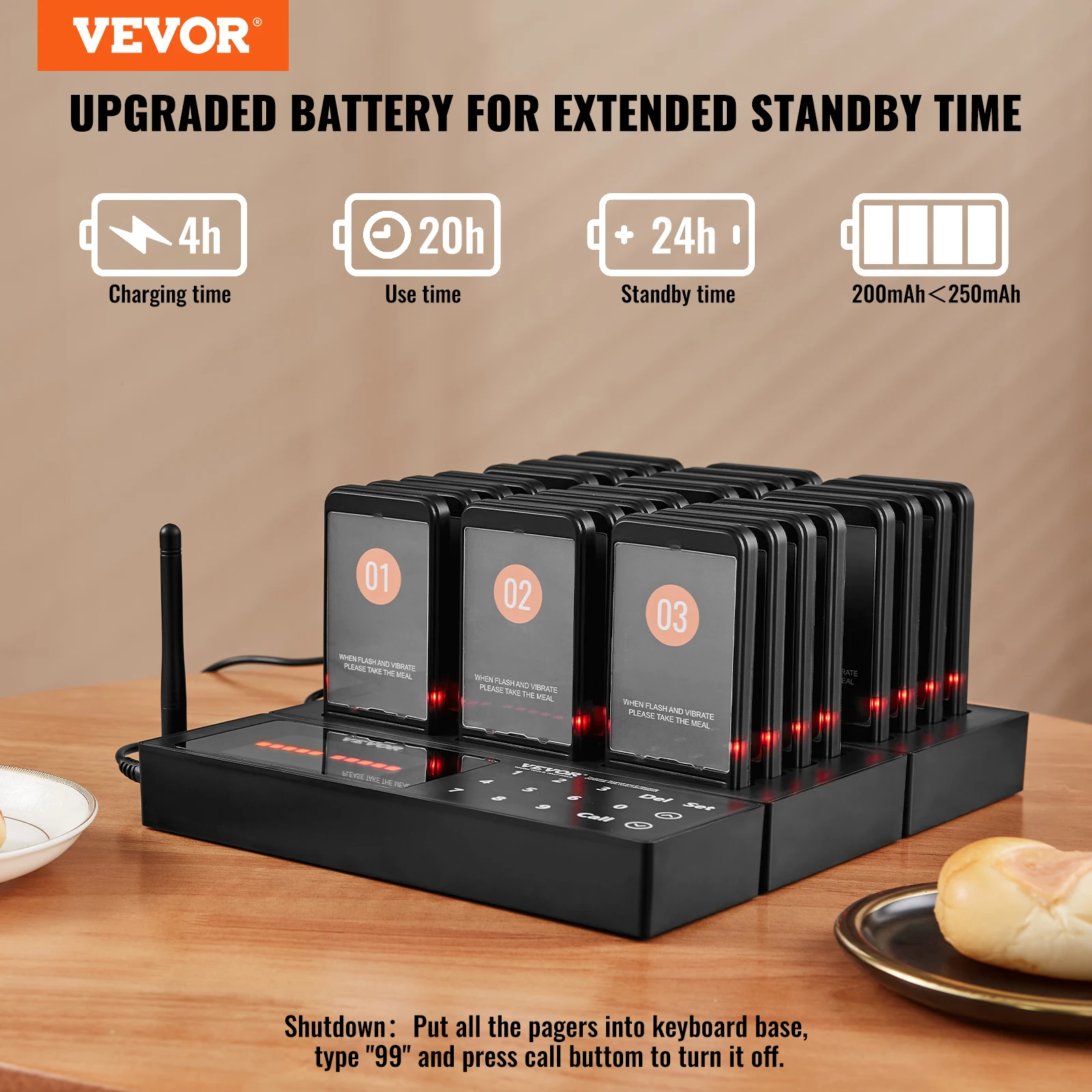 VEVOR 24 Buzzers Restaurant Pager System Touch Panel Wireless Calling System for Coffee Shop Restaurant Guest Queue Pager Wireless Calling System Wireless Quiz Buzzer System